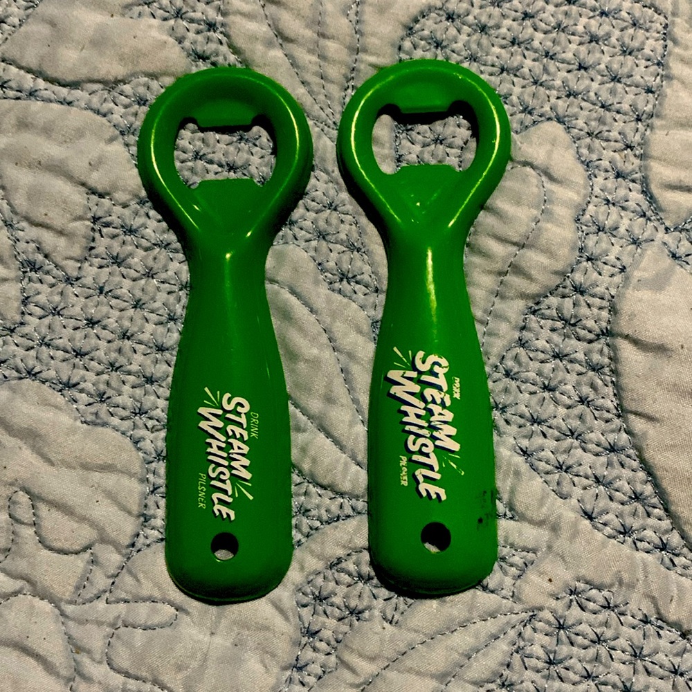 2 steam whistle bottle openers